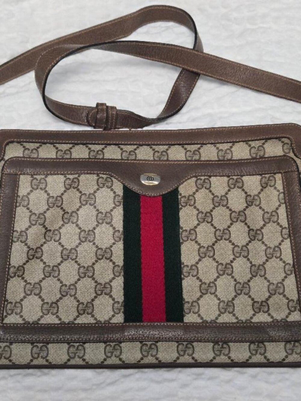 Gucci Vintage 904.02.013 Beige/Brown GG Monogram Canvas/PVC with Leather trim